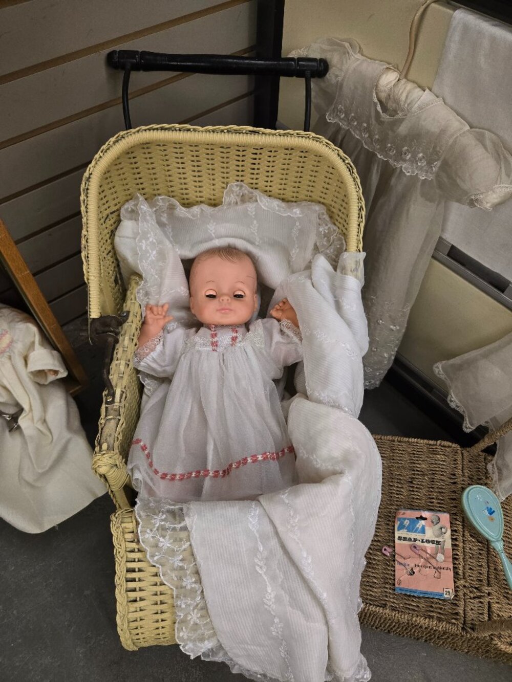 vintage beddy by eyes Sleeping Awake baby Doll in vintage real baby dress